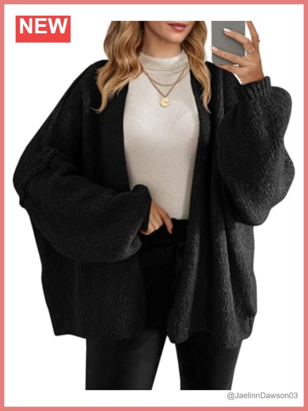 Womens Oversized Open Front Cardigan Chunky Knit Lantern Sleeve Sweater